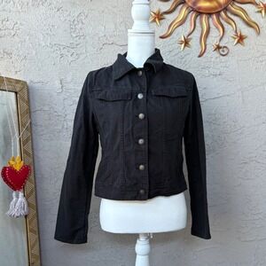 Merona Women's Black Cotton Blend Fitted Trucker Jean Jacket Size Small